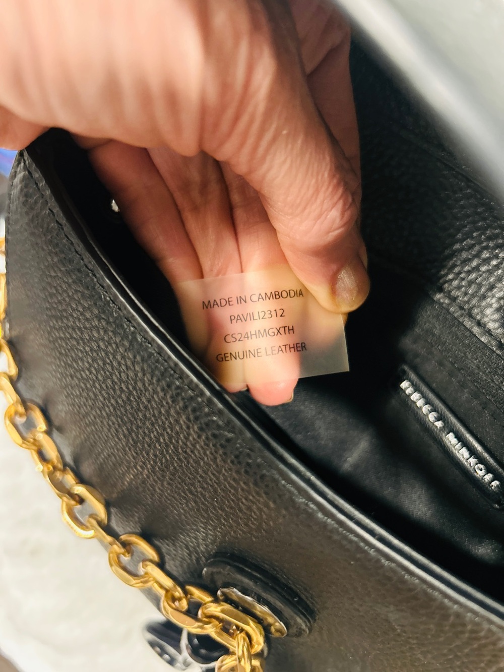 Rebecca Minkoff Black Pebbled Leather Crossbody with Gold Chain & Dust Bag New - Picture 9 of 9